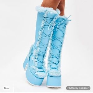 Light blue demonia fur boots- only worn once! Near perfect condition